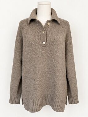Abercrombie & Fitch Taupe Collared Polo Button Oversized Sweater M Wool Blend